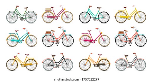 Retro Bicycles Set. Vector Bicycle Icons Isolated on White Background.