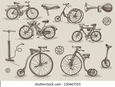 retro bicycles vector set