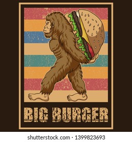 Retro Bigfoot Burger Vector illustration