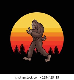 Retro Bigfoot Silhouette Sunset Vintage funny t-shirt design