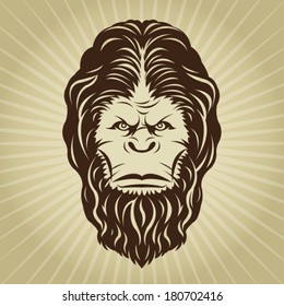 Retro Bigfoot Yeti Head Illustration