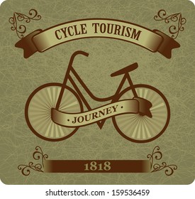 retro bike is on a textured background banner at the top of the bottom year of  establishment of bicycle