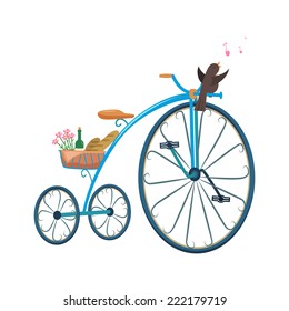 retro bike with a picnic basket. Vector