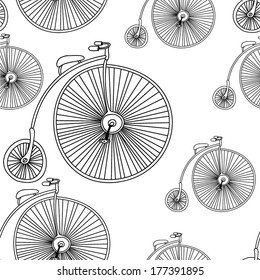 Retro bike seamless pattern black on white