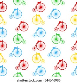 Retro bike seamless pattern on white. Vector illustration.