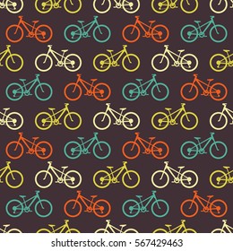 Retro bike seamless pattern. Vector illustration for bicycle transport design. Bright vehicle pattern. Sport race ride cute wallpaper background. Cartoon silhouette shape. Healthy active leisure