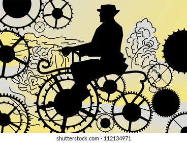 retro biker on the gears