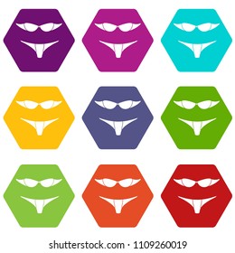 Retro bikini icons 9 set coloful isolated on white for web