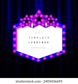 Retro billboard or black shining signboard with glowing neon light bulbs isolated on white wall background with shadow 3D rendering. Vector illustration