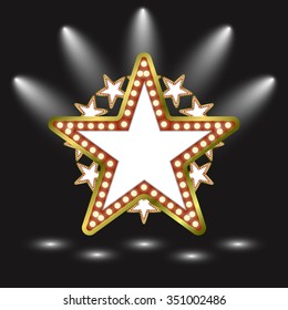 Retro Billboard. Light Frame. Background with Spotlight. Retro Banner. Stars Retro Light Banner On Shine. Concept For Your Message. Vector Illustration
