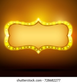 Retro billboard with shiny yellow colors glow. Vintage style bright signboard Vector Illustration.