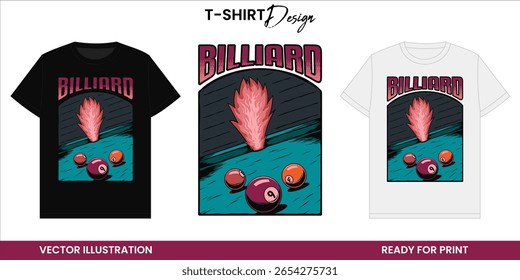 Retro Bilhar Explosão. Design de camiseta vetorial com bolas de piscina