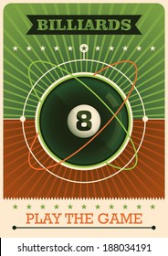 Retro billiards poster. Vector illustration.