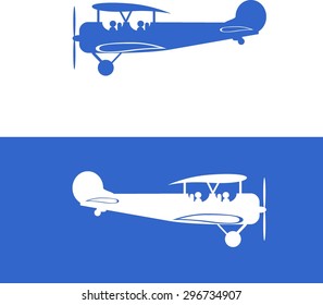 Retro biplane monochrome vector illustration