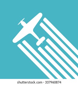 Retro biplane vector illustration. Whirlwind of airplane, for travel agencies, aviation companies