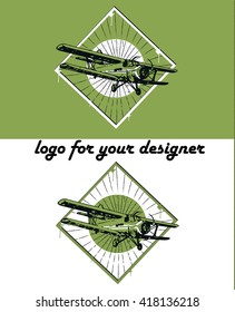 Retro biplane vintage illustration set, logo background