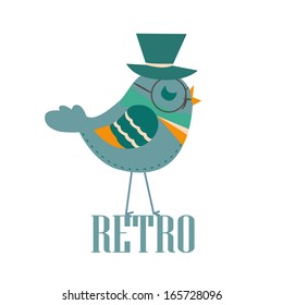 a retro bird with a hat and glasses 