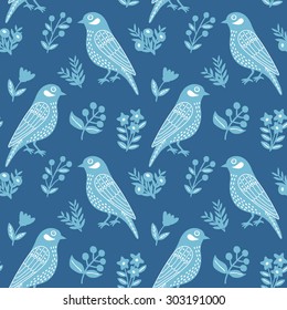 Retro bird seamless background. Vector illustration.