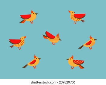 retro birds set