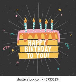 Retro Birthday Cake Card Vector Illustration