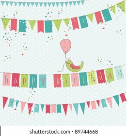 Retro Birthday Card with Bird in vector