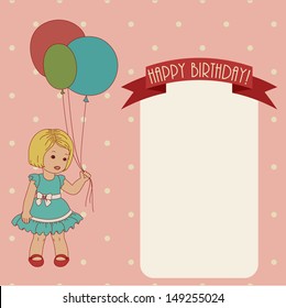 Retro birthday card with little girl