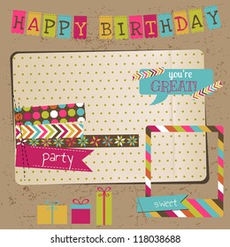 Retro Birthday Celebration Design Elements - For Scrapbook, Invitation In Vector