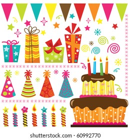 Retro Birthday Celebration Elements Set