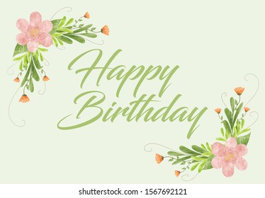 retro Birthday Hand-drawn card with flower. 