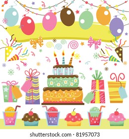 Retro Birthday Party Element Set