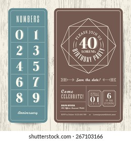 retro birthday party invitation card with editable numbers template