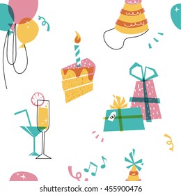 Retro birthday party vector seamless pattern