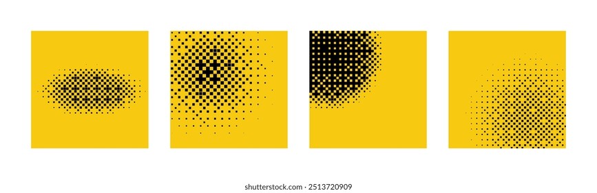 Retro bitmap backgronds set. Trendy gradient pixel art. Wallpaper template.