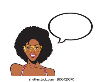 retro black afro woman cartoon with glasses and bubble design, Pop art vintage and fashion theme Vector illustration