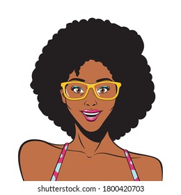 retro black afro woman cartoon with glasses design, Pop art vintage and fashion theme Vector illustration