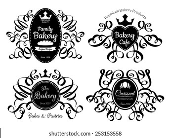 Retro black bakery logo labels set. Premium quality emblems. Vector illustration