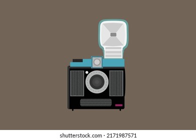 retro black and blue camera with flash 