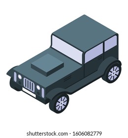 Retro black car icon. Isometric of retro black car vector icon for web design isolated on white background