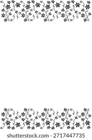 Marco floral negro retro. Ilustración vectorial. Diseño de Vertical. El fondo blanco.