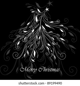 Retro black floral pine on white background for card hand drawing (vector version eps 10)
