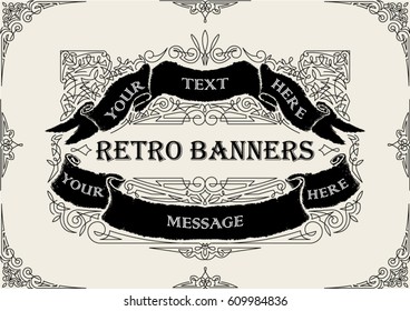 Retro black grunge banners ornate frame