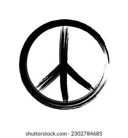 Retro black grunge peace symbol. Peaceful sign. World peace sign. Pacifist symbol.