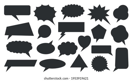 La ligne noire rétro ensemble de bulles de discours vides. Collection cloud de messages de dialogue de discussion de style vintage. Différentes formes la bannière de bulle de zone de texte vierge. Cadre d'étiquette de devis pour la question, la réponse, la publicité