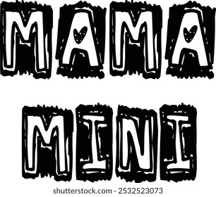 Retro negro mamá y mini archivo de Vector de letras para camisas a juego, vintage mamá mamá mini niño niña archivos de Vector Adobe Illustrator