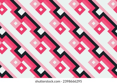 Fondo de patrón geométrico retro negro y rosa, líneas cuadradas abstractas vectoriales arte. Fondo de patrón bauhaus de moda
