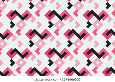 Retro black and pink geometric pattern background, vector abstract square lines art. Trendy bauhaus pattern background