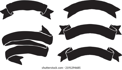 Retro black ribbons set vector, shirt design, Silhouette labels, vintage ribbon, retro strap, band isolated set of vector is presented.