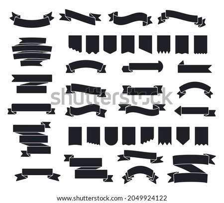 Retro black ribbons set vector. Silhouette labels, price tags, banners for bookmark, vintage ribbon, retro strap, band isolated set of vector is presented. Stockfoto © 