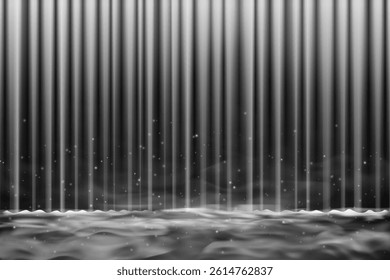 Retro black stage bright curtain with fog or smoke machine effect. Vintage velvet texture and elegant folds. Perfect for theater, concert, cinema or award show presentation. Vector eps backdrop