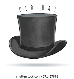 Retro black top hat. Watercolor vector illustration. Hand drawn